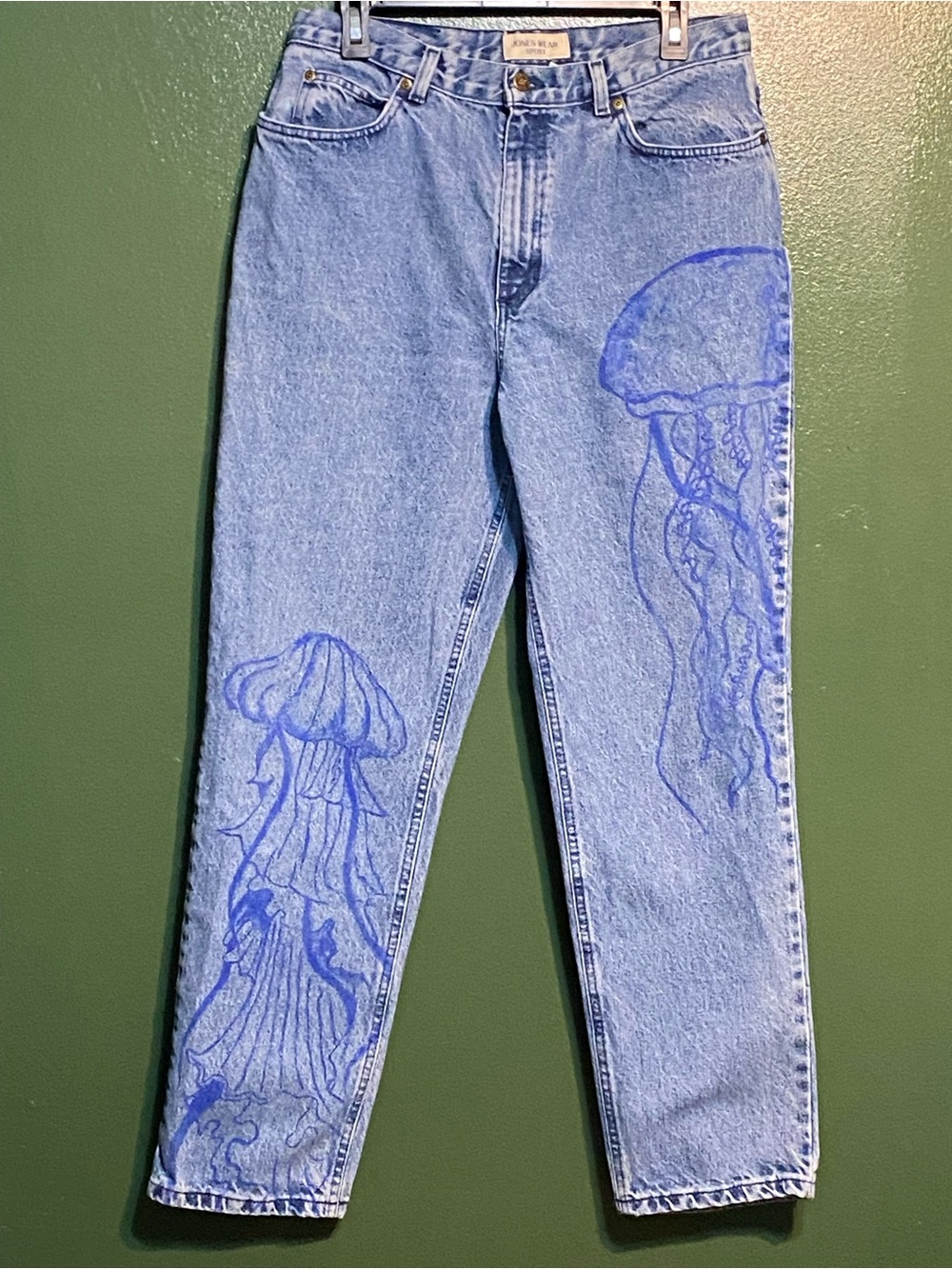 Jones Wear Light Blue Denim Jeans with Blue Jellyfish Artwork
